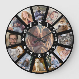 Familienfoto Collage 13 Pic und Zahlen Easy Black Große Wanduhr