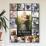 Familienfoto Collage 15 Bilder   Name Schwarz Easy Leinwanddruck<br><div class="desc">Zeigen Sie Ihre Erinnerungen für Familien oder Hochzeiten mit diesem wunderschönen Foto-Collage-Design. Dieses Design besteht aus einem großen, senkrechten Foto, zwei kleineren vertikalen Fotos und 12 quadratischen Bildern im Instagram-Stil. Fügen Sie Ihren Namen in sehr hellgrau hinzu. Die Worte "Liebe - Glück" können auch wie besehen geändert oder verlassen werden...</div>