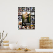 Familienfoto Collage 15 Bilder + Name Schwarz Easy Poster (Küche)