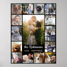 Familienfoto Collage 15 Bilder + Name Schwarz Easy