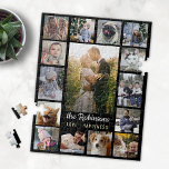 Familienfoto Collage 15 Bilder   Name Schwarz Easy Puzzle<br><div class="desc">Feiern Sie Ihre Erinnerungen oder Hochzeiten mit diesem wunderschönen Foto-Puzzle. Dieses Design besteht aus einem großen, senkrechten Foto, zwei kleineren vertikalen Fotos und 12 quadratischen Bildern im Instagram-Stil. Fügen Sie Ihren Namen in sehr hellgrau hinzu. Die Worte "Liebe - Glück" können auch wie besehen geändert oder verlassen werden (sie sind...</div>