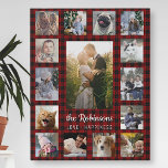 Familienfoto Collage 15   Name Red Buffalo Kariert Künstlicher Leinwanddruck<br><div class="desc">Zeigen Sie Ihre Lieblings- oder Hochzeitsfamilie mit dieser wunderschönen Collage-Kunst aus Foto in rotem Büffel kariert. Dieses Design besteht aus einem großen, senkrechten Foto, zwei kleineren vertikalen Fotos und 12 quadratischen Bildern im Instagram-Stil. Fügen Sie Ihren Namen in Weiß hinzu. Die Worte "Liebe - Glück" können auch wie besehen geändert...</div>