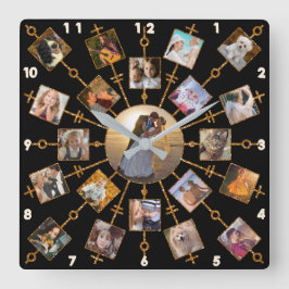 Familienfoto Collage 21 Bilder Hübsch Schwarzes Go Quadratische Wanduhr