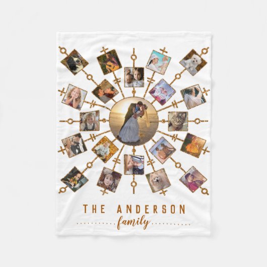 Familienfoto Collage 21 Bilder Weißes Gold + Name Fleecedecke (Vorderseite)