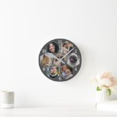Familienfoto Collage 7 Custom Gray Hexagon Blume Runde Wanduhr (Zuhause)