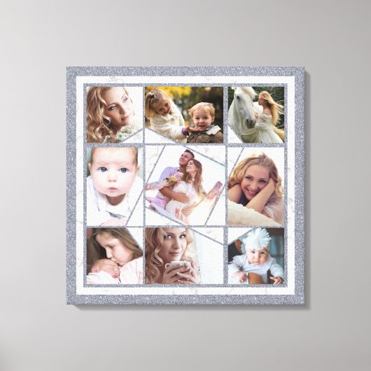 Familienfoto Collage 9 Instagram Bilder | Marmor Leinwanddruck (Vorderseite)