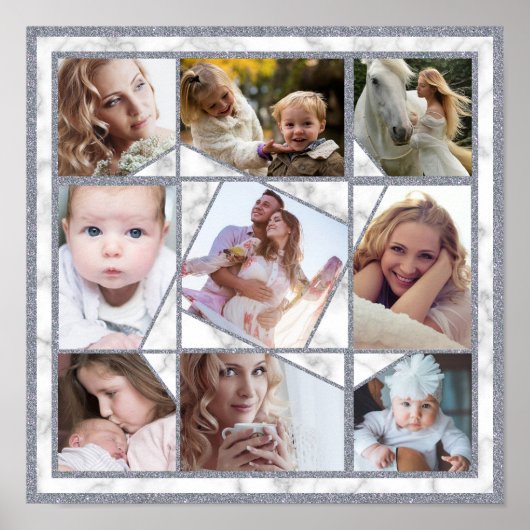Familienfoto Collage 9 Instagram Bilder | Marmor Poster (Vorne)