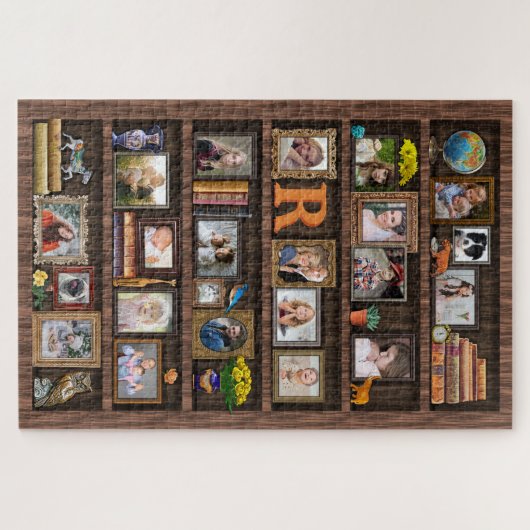 Familienfoto Collage Antique Bookcase Custom Large Puzzle (Horizontal)