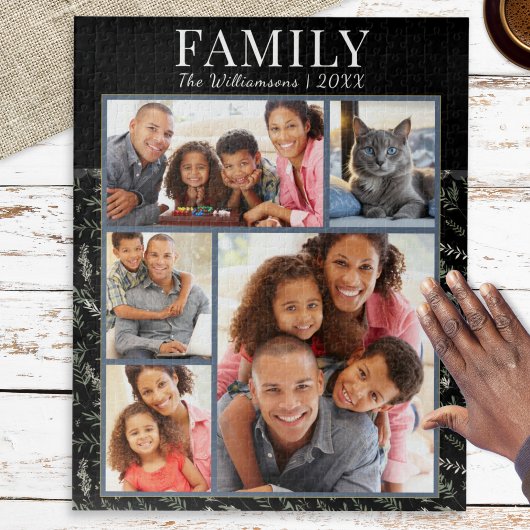 Familienfoto Collage Black Botanicals Puzzle