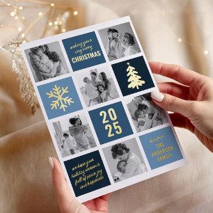 Familienfoto-Collage Blau Weihnachten Folien Feiertagskarte