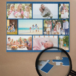 Familienfoto-Collage Blaues Mauerwerk-Gitter indiv Puzzle