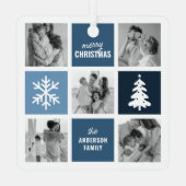 Familienfoto Collage Blue Christmas Ornament Aus Metall (Rückseite)