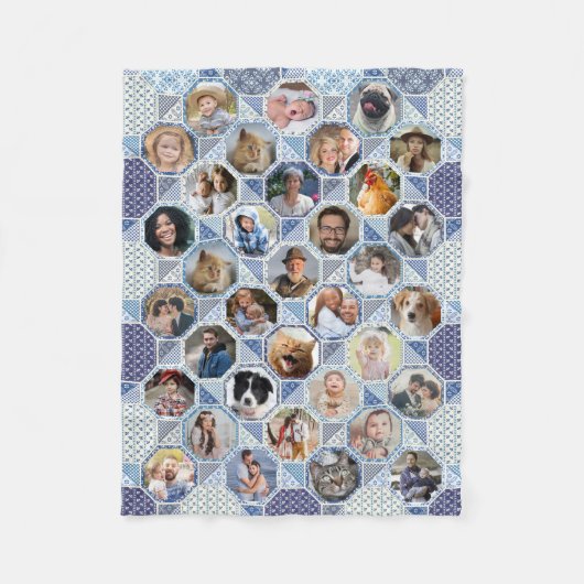 Familienfoto Collage Blue Quilt Look 35 Bilder LG  Fleecedecke (Vorderseite)