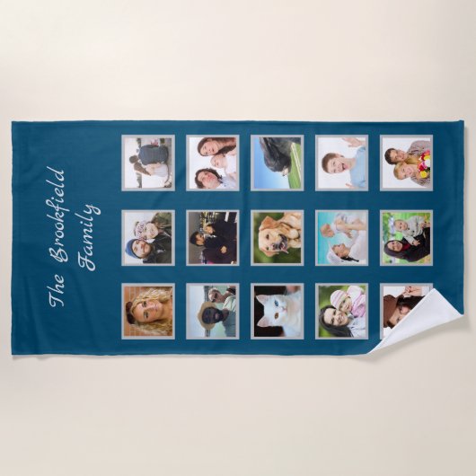 Familienfoto Collage Blue  Strandtuch (Vorderseite)