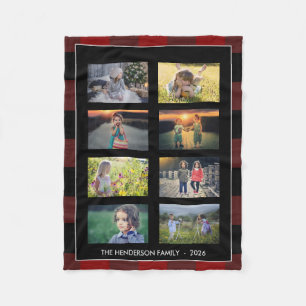Familienfoto-Collage Büffelkariert personalisiert  Fleecedecke