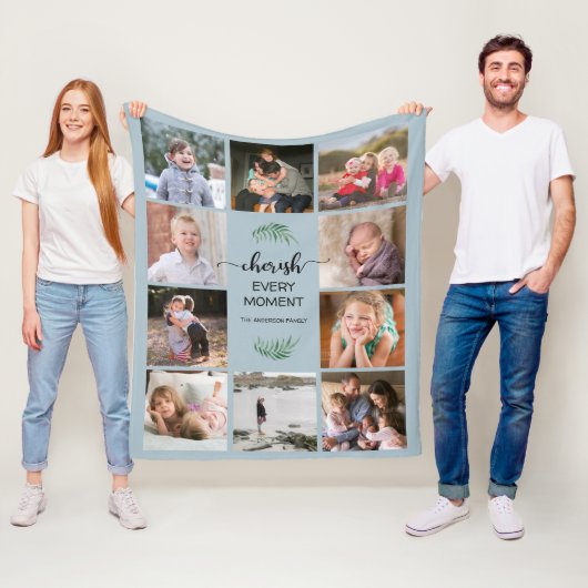 Familienfoto Collage Cherish jeden Augenblick blau Fleecedecke (Beispiel)