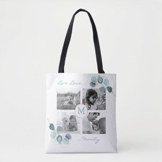 Familienfoto Collage Eucalyptus Mit Monogramm Tasc Tasche (Vorderseite)