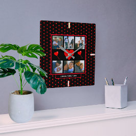 Familienfoto Collage Familie Herz Schwarzer Hinter Quadratische Wanduhr