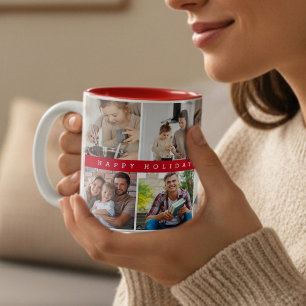 Familienfoto-Collage Frohe Feiertage Benutzerdefin Zweifarbige Tasse