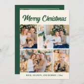 Familienfoto Collage Frohe Weihnachts Grün Feiertagskarte (Vorne/Hinten)
