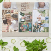 Familienfoto-Collage glauben Zitat neutrale Beige Geschirrtuch (Gefaltet)