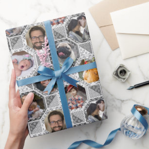 Familienfoto Collage Gray Quilt Look 28 Custom Bil Geschenkpapier