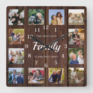 Familienfoto-Collage Großeltern-Geschenk Quadratische Wanduhr