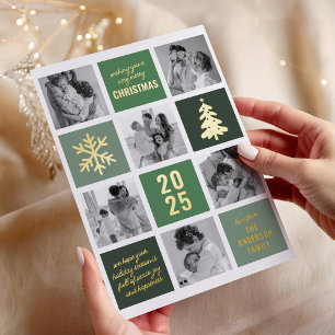 Familienfoto-Collage Grüne Weihnachten Folien Feiertagskarte