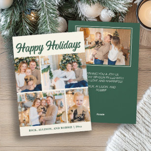 Familienfoto Collage Happy Holidays Green Feiertagskarte