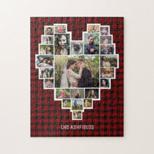 Familienfoto Collage Heart Red Kariert 25 Pic Name Puzzle