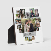 Familienfoto Collage Herz 17 Bilder Name Weiß Fotoplatte (Vorderseite)