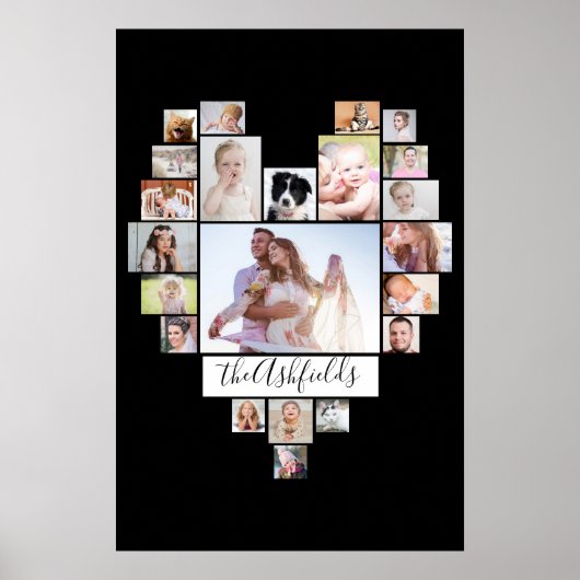 Familienfoto Collage Herz 22 Bilder Schwarz 20x30 Poster (Vorne)
