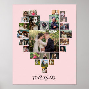 Familienfoto Collage Herz 25 Bilder Name Rosa Poster