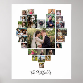 Familienfoto Collage Herz 25 Bilder Name Weiß Poster