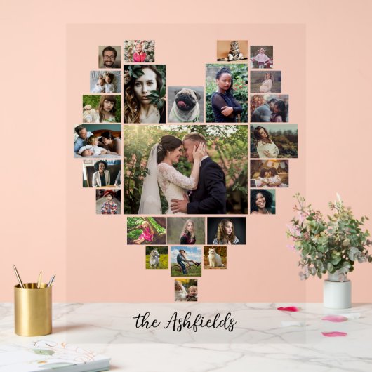 Familienfoto Collage Herz 25 Individuelle Name Acrylschild (Hochzeit)