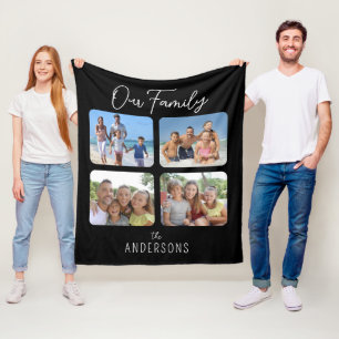Familienfoto-Collage Kalligrafie-Schrift Fleecedecke