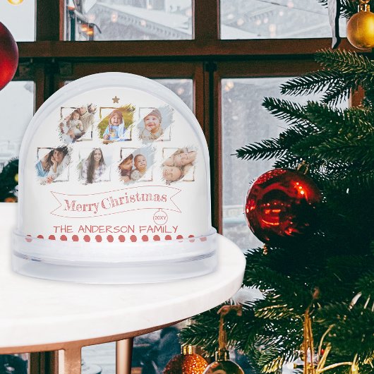 Familienfoto Collage Keepake Frohe Weihnachten Schneekugeln