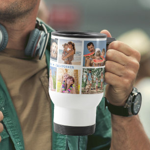 Familienfoto-Collage mit 8 Fotos und individuellem Reisebecher