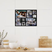 Familienfoto Collage Mit Monogramm 7 Bilder Schwar Poster (Küche)
