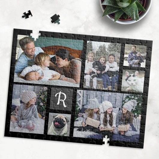 Familienfoto Collage Mit Monogramm 7 Bilder Schwar Puzzle