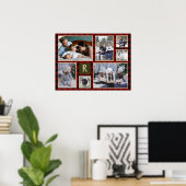 Familienfoto Collage Mit Monogramm Red Buffalo Kar Poster (Heimbüro)