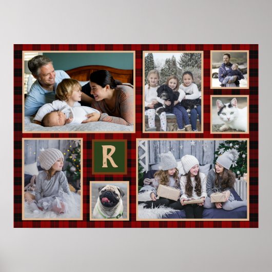 Familienfoto Collage Mit Monogramm Red Buffalo Kar Poster (Vorne)