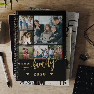 Familienfoto-Collage modern schwarz Gold 2026 Planer