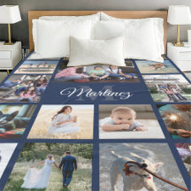 Familienfoto Collage Navy Blue Moderne Mit Monogra