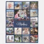 Familienfoto Collage Navy Blue Moderne Mit Monogra Fleecedecke (Vorderseite)
