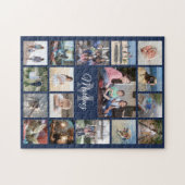 Familienfoto Collage Navy Blue Moderne Mit Monogra Puzzle (Horizontal)