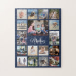 Familienfoto Collage Navy Blue Moderne Mit Monogra Puzzle<br><div class="desc">Feiern Sie mit einem einzigartigen und unterhaltsamen Collage-Puzzle die Familienfreuden. Wenn Sie einen Hintergrund oder Text in anderen Farben als Blau, Weiß und Grau bevorzugen, lesen Sie die folgenden Anweisungen. (IMAGE PLACEMENT TIP: Eine einfache Möglichkeit, ein Foto genau so zu zentrieren, wie Sie es gewollt haben, ist es, es einzuschneiden,...</div>