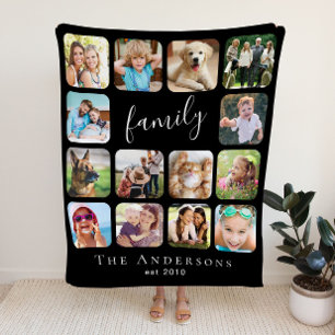 Familienfoto Collage Personalisiert Black Fleecedecke