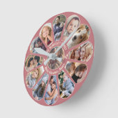 Familienfoto Collage Pink 13 Benutzerdefinierte Bl Runde Wanduhr (Winkel)