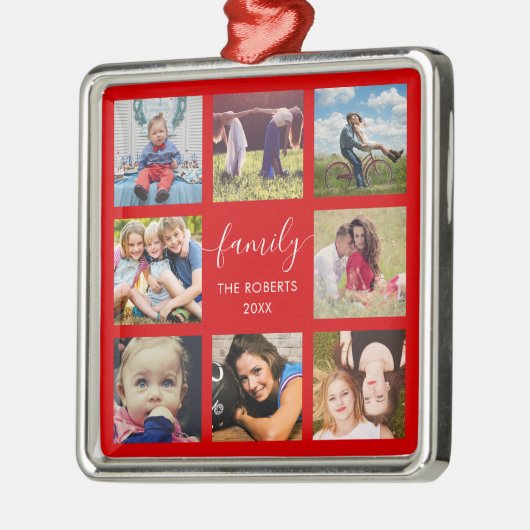 Familienfoto Collage Red Custom Keramik Ornament (Links)
